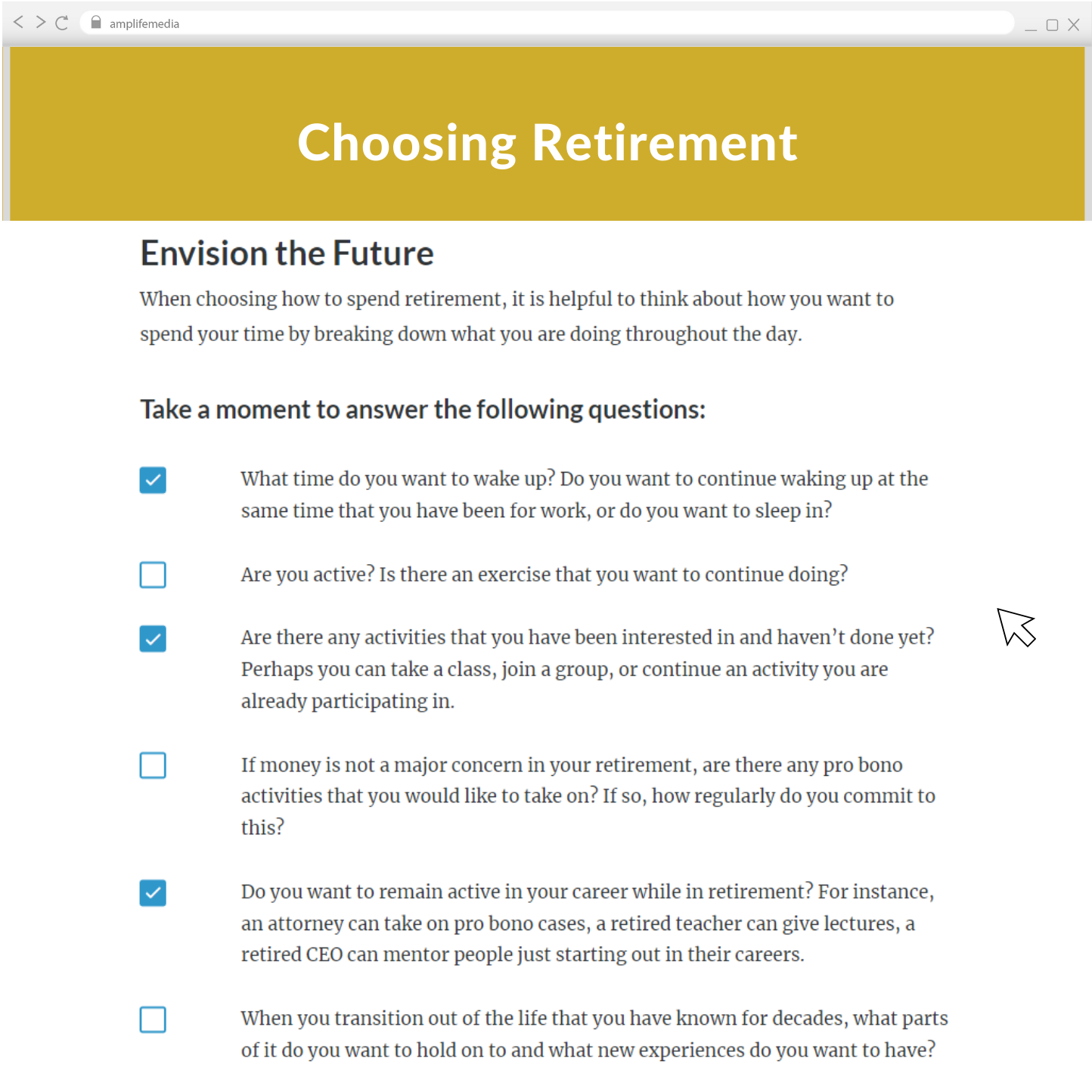 Subscription to Wellbeing Media: Choosing Retirement MT 821